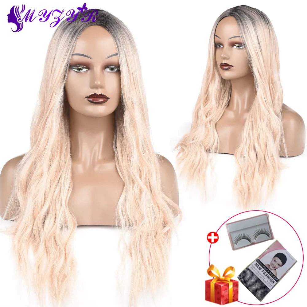 Blonde Wigs For Women Wavy False Hair Synthetic Hair With Neat Bangs Women's Long Natural Wigs Lolita Cosplay Wig