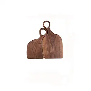 Wholesale irregular steak bread board dessert wood cutting board hanging ring placed art black walnut cutting board