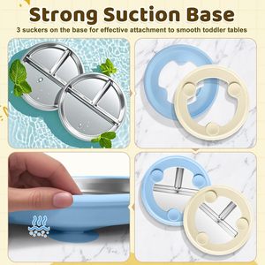 Assiettes pour enfants en acier inoxydable Assiettes divisées avec manchons en silicone Assiette à collation <span class=keywords><strong>incassable</strong></span> non toxique allant au lave-vaisselle - Product Image 2