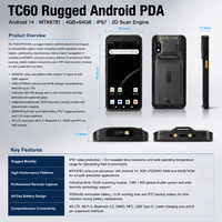 Terminal Inteligente Robusta TC60 de 6 Pulgadas PDA con Android 14 GMS y Escáner de Códigos de Barras 2D con WIFI Bluetooth con Funda Protectora y Correa de Mano