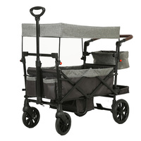 Wagon pliant Chariot utilitaire pliant Landau pour poussette tout terrain 2 places avec auvent anti-UV