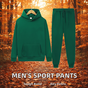 Pantalon en molleton à capuche vert unisexe de haute qualité, 100% coton, respirant, ensembles de survêtement décontractés, style sportif pour la salle de sport, tenue de saison d'automne - Product Image 2