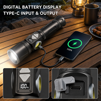 Lampe torche LED rechargeable 30W 1200LM avec zoom, lumière latérale COB, batterie externe Type C, magnétique, pour camping et situations d'urgence