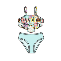 Nuevo Conjunto de Dos Piezas de Traje de Baño para Niñas Pequeñas con Top con Volantes y Pantalones Cortos de Bikini, Ropa para Niños, Patrones Personalizados, Trajes de Baño al por Mayor