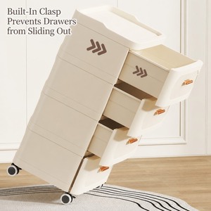 Commode à tiroirs verticale moderne en plastique, armoire de rangement roulante avec roulettes pour l'organisation des vêtements et des articles divers dans la chambre - Product Image 4