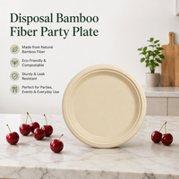 Assiettes jetables en fibre de bambou ECO 6 7 9 10 pouces, 100 % compostables, compatibles micro-ondes, pour camping, fêtes et cantines