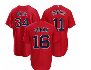 Maillot de baseball rouge pour hommes des Red Sox ORTIZ # 34 DURAN # 16 DEVERS # Uniforme de fan à manches courtes avec 11 numéros et noms cousus - Product Image 1