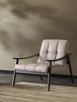 Fauteuil en cuir véritable italien avec accoudoirs en bois de frêne blanc, canapé de salon moderne de luxe