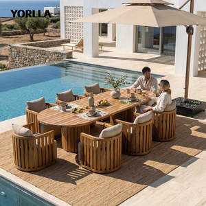 Juego de Comedor de Lujo Yorlla de Madera de Teca para Exteriores, Muebles de Jardín de Madera Maciza, Mesa Redonda y Ovalada Impermeable, <span class=keywords><strong>Sillas</strong></span> para Hotel o Villa - Product Image 1