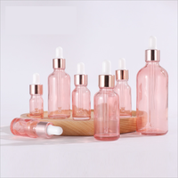 Flacon compte-gouttes rond en verre rose pour sérum, 2 oz, 30 ml, 100 ml, flacon compte-gouttes en verre rose doré pour les yeux, flacon compte-gouttes rose pour cosmétiques
