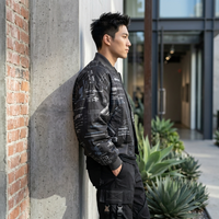 Blouson Bomber Techwear Noir Épais Style Punk avec Col Montant et Imprimé Circuit Abstrait Écologique Respirant Finition Personnalisée