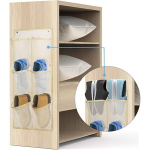 Organizador de zapatos colgante, paquete de 2, 33x15x85cm, almacenamiento montado en la pared para zapatillas, organizador de armario detrás de la puerta, color beige - Product Image 4