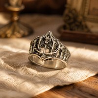 Bague ouverte ajustable en cuivre, style gothique vintage, motif totem ajouré, bijou unisexe tendance punk