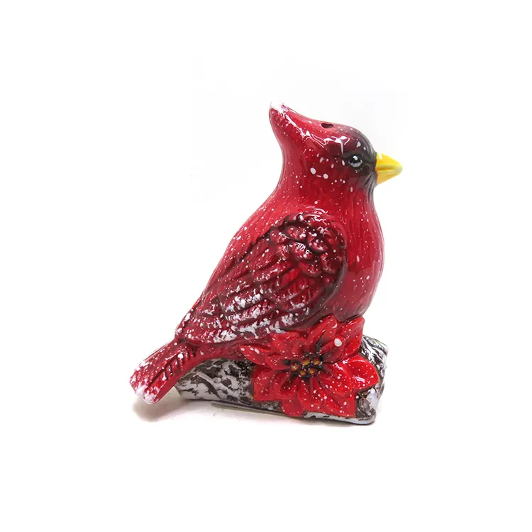 Geglazuurd Rode Kardinaal Vogels Staande In Tak Zout En Peper Shakers Set Keramische