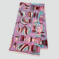 Kain Ankara Wax Ringan, Kain Cetak Wax Afrika Motif Abstrak Tribal Geometris Ungu Pink untuk Gaun Afrika Panjang Wanita
