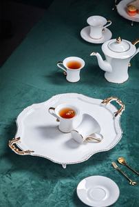 Service à café et thé en porcelaine écologique blanc vintage style nordique, peint à la main, en porcelaine fine dorée, vente en gros Guangdong Chine pour le thé - Product Image 2