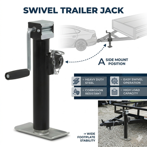 Cric pivotant pour remorque de 2000 lb avec pied, déplacement de 10 po, réglage latéral, finition noire thermolaquée, pour remorques utilitaires et VR - Product Image 2