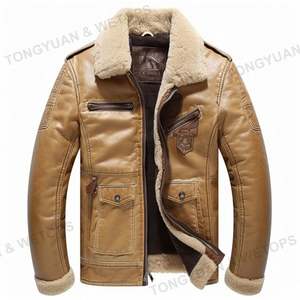 Inverno ecopelle uomo Casual addensare guerra <span class=keywords><strong>aviatore</strong></span> pelle di pecora calda pelliccia all'aperto Plus Size cappotto in pelle PU giacca da uomo - Product Image 6
