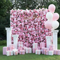 MoKtong Rosa Blumenwand-Hintergrund 2,4m x 2,4m Aufrollbar 5D mit Echt-Touch Seidenrosen Pfingstrosen Grünzeug für Hochzeit Geburtstagsfeier