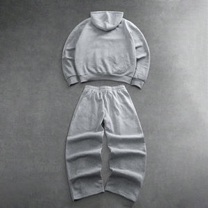 KIingSen - Conjunto de Sudadera con Capucha y Pantalones Deportivos Holgados de Felpa Gruesa para Hombre, con Cierre de Cremallera Bidireccional, Estilo Urbano, Venta al Por Mayor - Product Image 4