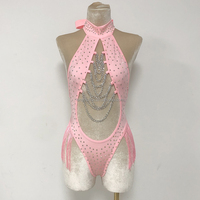 Ensemble de Danseuse en Nylon pour Femme, Tenue de Strip-teaseuse avec Strass, Body Sexy Filles de Bouteille Chaîne Argentée, Tenue de Danse Exotique