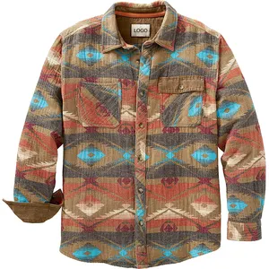 Manufacturer supply custom design western aztec pattern woven plaid flannel men's shirt