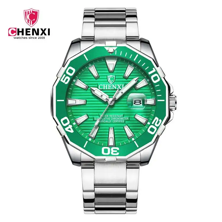 Chenxi 8205 dropshipping green men quartz watch hot sale steel Strap Waterproof date display Ultra thin Casual wrist watch