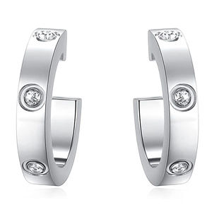 Boucles d'oreilles Huggie 4 mm en acier inoxydable plaqué or, incrustées de strass en forme de U, bijoux de mode - Product Image 5