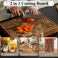 Planches à découper en bois, grande planche à découper en bois d'acacia à grain traversant, planche de boucher robuste avec rainure pour les jus