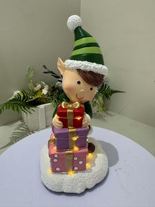 卸売LEDクリスマス樹脂工芸品エルフの置物、ギフトボックスを持った-家庭用お祝い飾り - Product Image 2
