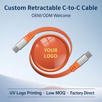Câble de charge USB-C 60W PD compact et rétractable avec boîtier ABS durable imprimé UV moderne, extension portable pour voyage et bureau