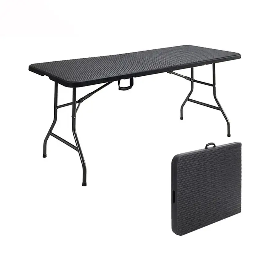 Table de jardin en rotin de 6 pieds, pliante noire, robuste, tréteau d'extérieur, Table pliante Portable en plastique pour fête