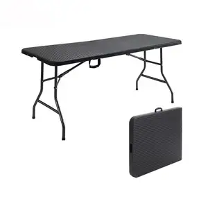 Garden table 6FT Rattan Black Folding Heavy Duty Catering Outdoor Trestle Party Portable Plastic Folding Table