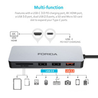 Forida hub usb-c haute vitesse 7 en 1 avec lecteur de carte vers HDMI avec station d'accueil adaptateur de charge rapide 100W pour ordinateur portable macbook