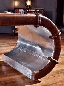 Tavolino da Caffè in Legno e Alluminio Stile Industriale Antico per Soggiorno e Sala da Pranzo - Product Image 6