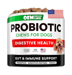 OEM Private Label Probiotika-Kausnacks für Hunde Verdauungsenzym-Kausnacks für Verdauung und Darmgesundheit Leckerbissen gegen <span class=keywords><strong>Durchfall</strong></span> und <span class=keywords><strong>Verstopfung</strong></span> - Product Image 1