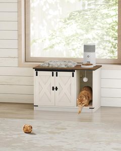 Meuble pour litière de chat, armoire dissimulée pour litière avec cloche, maison pour chat d'intérieur, style rustique, marron et blanc - Product Image 6