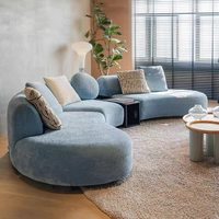 Ensemble de canapés modulaires en chenille courbés en forme de croissant de lune, avec double chaise longue, structure en bois de marron, mousse haute densité, moderne, pour appartement et centre commercial