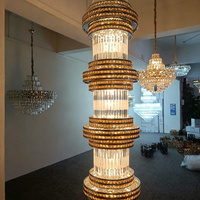 Lustre en cristal cylindrique multi-niveaux sur mesure, luminaire suspendu vertical haut pour villa, escalier, plafond haut, atrium