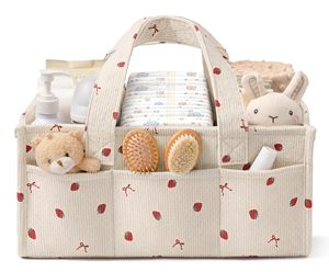 Organizador de Pañales para Bebé con Estampado de Fresas, Bolsa de Almacenamiento de Pañales Portátil con Múltiples Bolsillos, Cesta para Guardería - Product Image 1