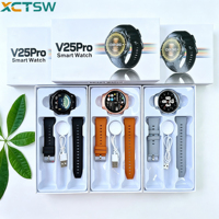 Montre connectée OEM V25 Pro avec suivi du sommeil, moniteur de fréquence cardiaque, podomètre, prise en charge des appels, application musicale, cadran personnalisable, bracelet magnétique