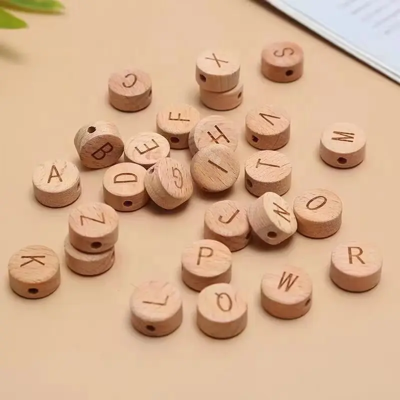 15 mm Disc Jewelry Accessories 26 Letter Flat Beads Beech Wood Beads DIY Pacifier Chain Bead