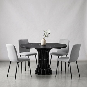 Mesa de Comedor Redonda de Fibra de Vidrio Negra, Mesa de Pedestal Moderna de Estilo Francés para Comedor de Villa - Product Image 2