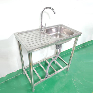 Wastafel Dapur Stainless Steel Komersial untuk Restoran, Wastafel Cuci Luar Ruangan, Meja Ringan dengan Wastafel - Product Image 3