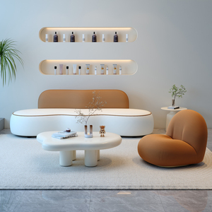 Set Sofa Lengkung 4 Bagian Desainer, Mewah dan Nyaman dengan Busa untuk Area Resepsi Toko, Salon Kecantikan, Toko Pakaian, Selebriti Internet - Product Image 3