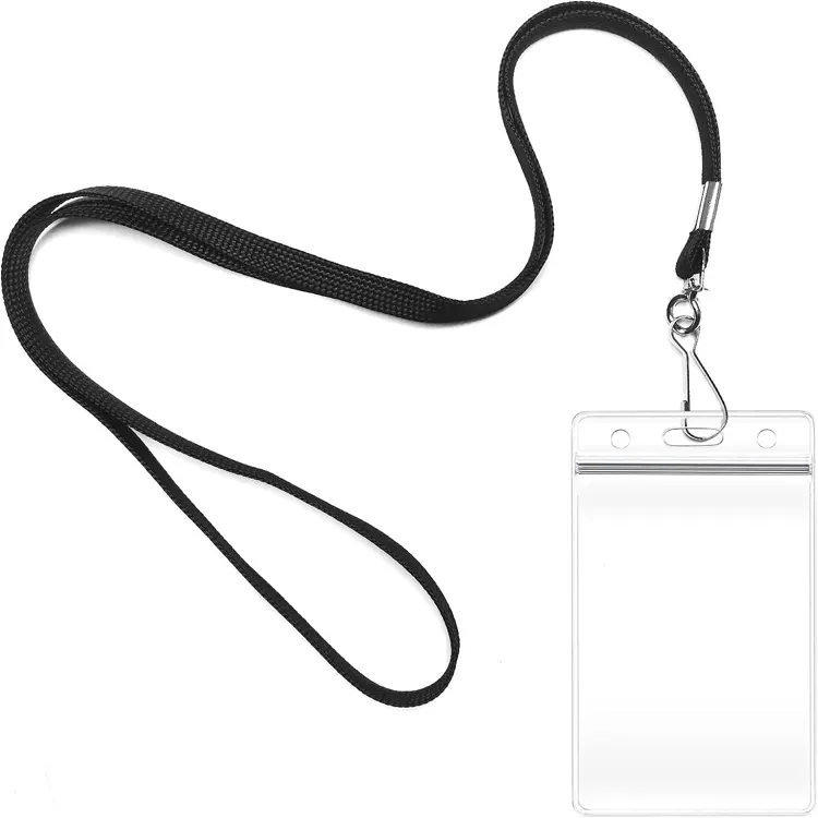 Custom Black Neck Strap Lanyard With Waterproof Plastic ID Card Badge Holder