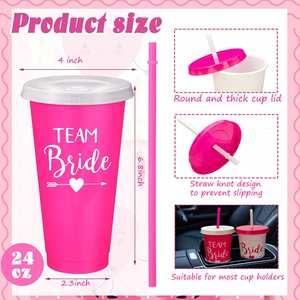 Gobelets de fête de mariage en PP rouge rose, 10 pièces, écologiques, à thème robe de mariée, avec couvercles, mugs de voyage souvenir pour demoiselles d'honneur, style américain - Product Image 2
