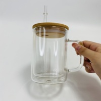 Nouvelle arrivée 15oz 17oz bricolage blanc sublimation verre clair tasse sublimation double paroi boule à neige pré perceuse avec couvercle en bambou