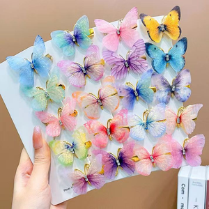 Pince à cheveux papillon 3D réaliste en alliage, style européen, avec ailes colorées en tissu, pour filles - Product Image 4