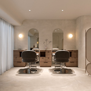 Set Tavolo Manicure LED Minimalista Personalizzato per Salone Unghie con Sedie Bouclé, Arredamento Moderno per Beauty Bar, Design Completo per Negozio - Product Image 6